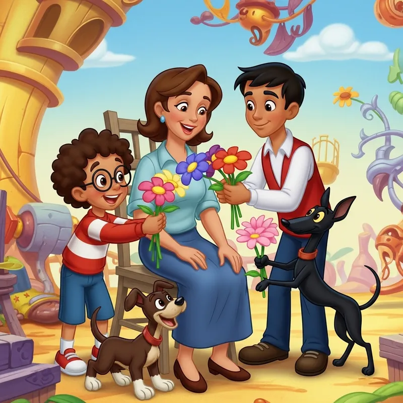 Colorful Disney Pixar Family Illustration