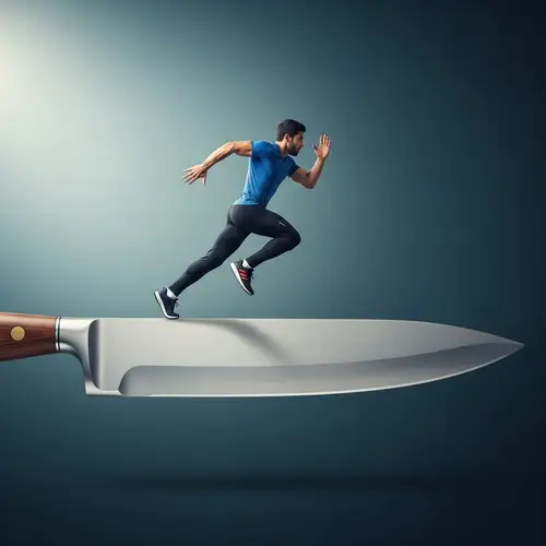 Hispanic Male Athlete Sprinting on Giant Knife