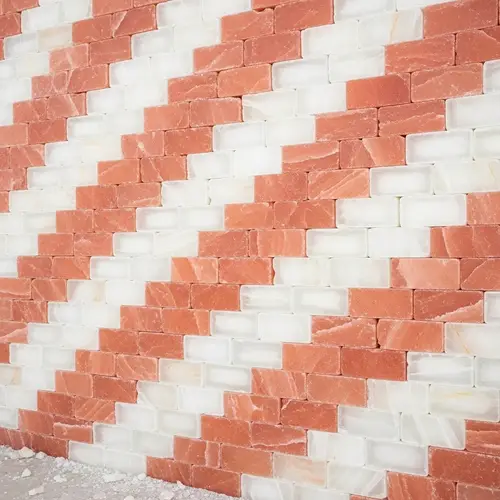Intricately Designed Salt Brick Wall with Pink and White Bricks
