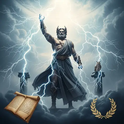 Divine Power: Majestic Greek God Surrounded by Lightning