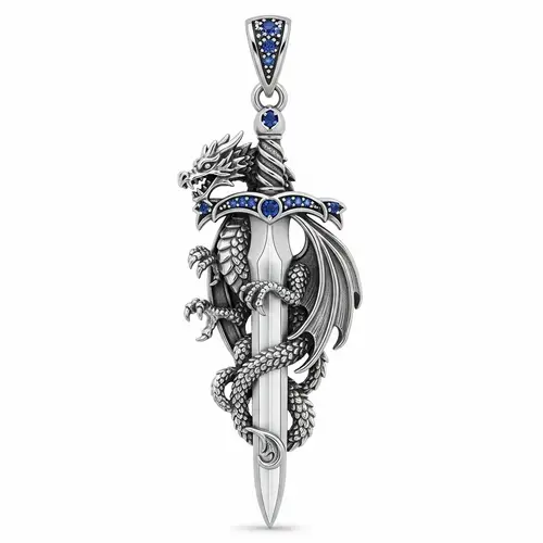 Dragon Pendant Silver Sword Medieval Art