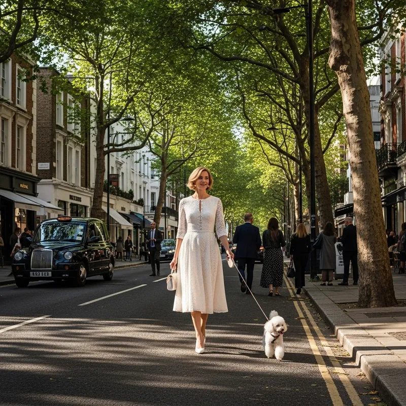 Elegant Princess Diana and Adorable Poodle on Champs Élysée