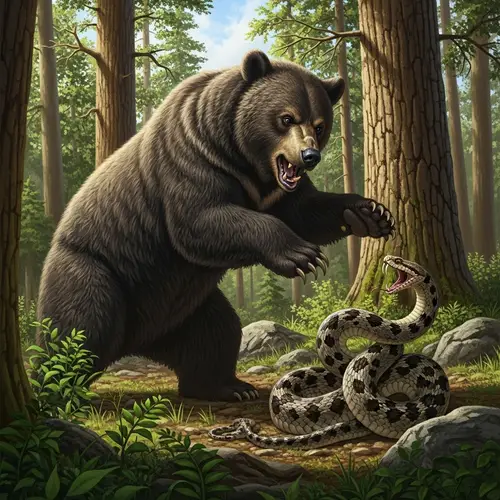 Powerful Bear vs. Defiant Snake in Wild Encounter