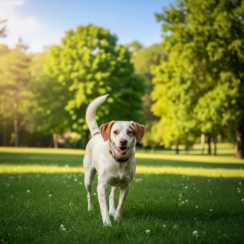 Frisky Canine Exploring Lush Greenery | Dog in Park