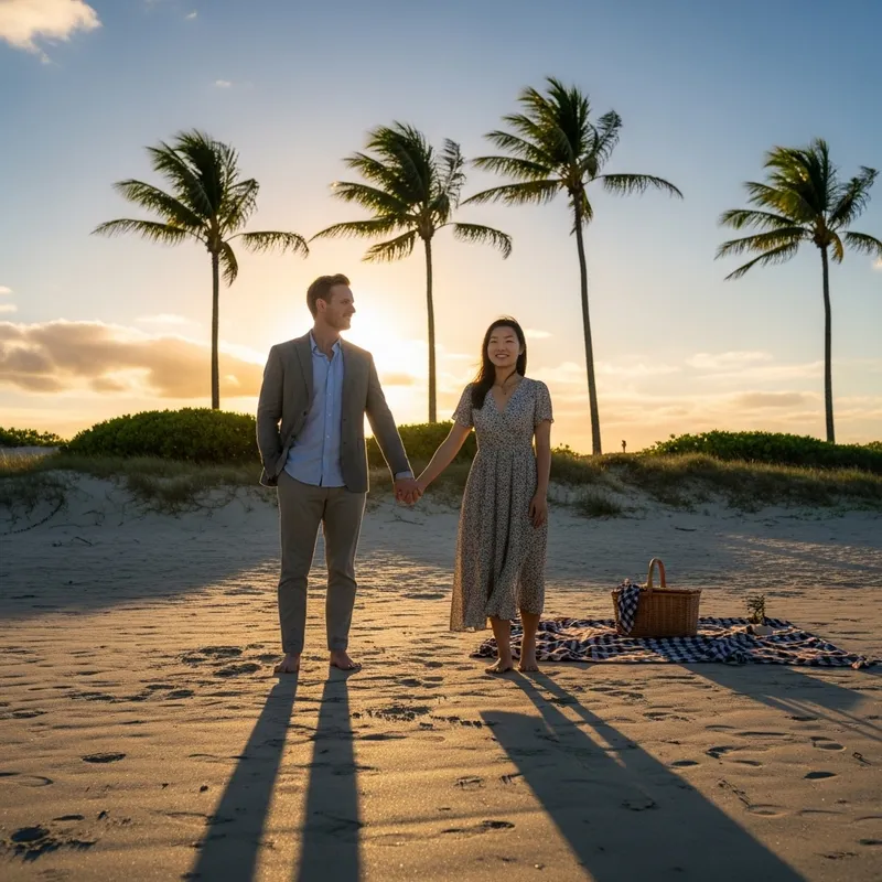 Romantic Sunset Beach Picnic Date - Happy Couple