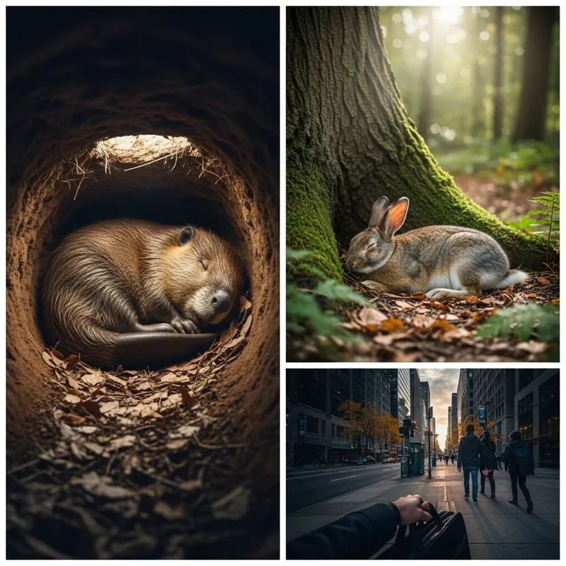 Beaver and Rabbit Snoozing While I Head to Work