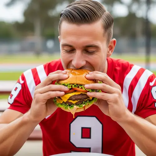 Athletic Man Enjoying Juicy Burger | Burger Lover's Delight