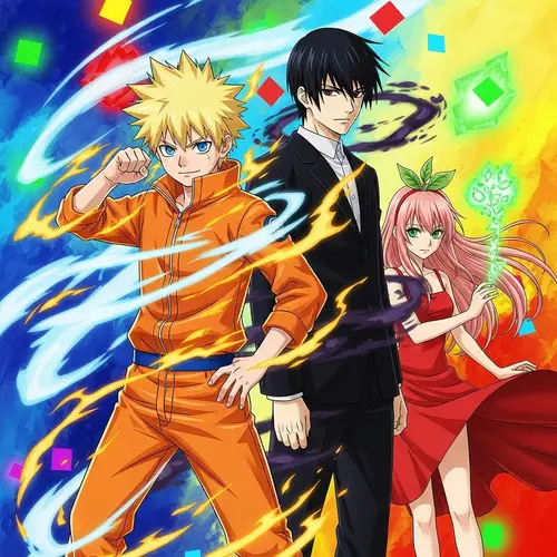 Naruto Characters: Powerful Teamwork in Abstract Setting