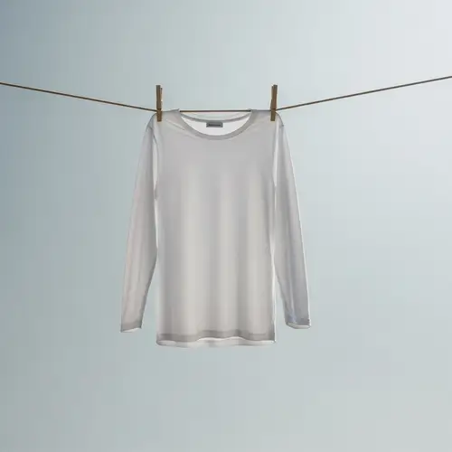 Suspended Long-Sleeved White Shirt on Wooden Clothespins | Neutral Sky