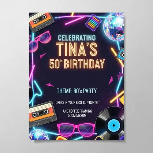 Tina's 50th Birthday 80s Party Invitation