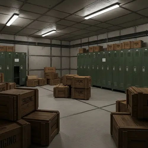 Organized Bunker Room with Wooden Crates and Lockers