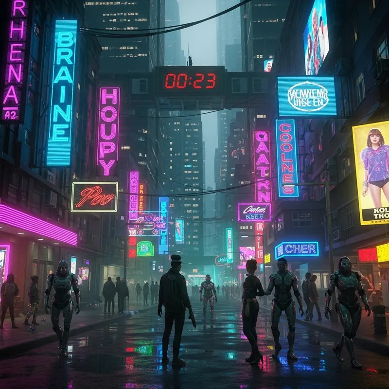Cyberpunk Cityscape and Neon Signs
