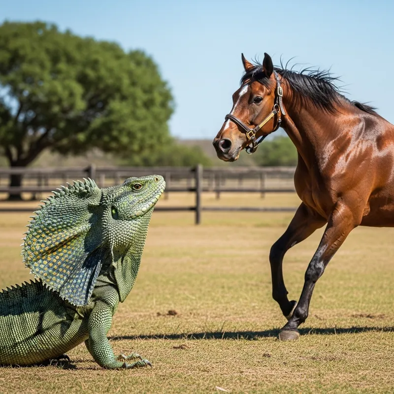 Lizard Startles Horse: Captivating Wildlife Moment