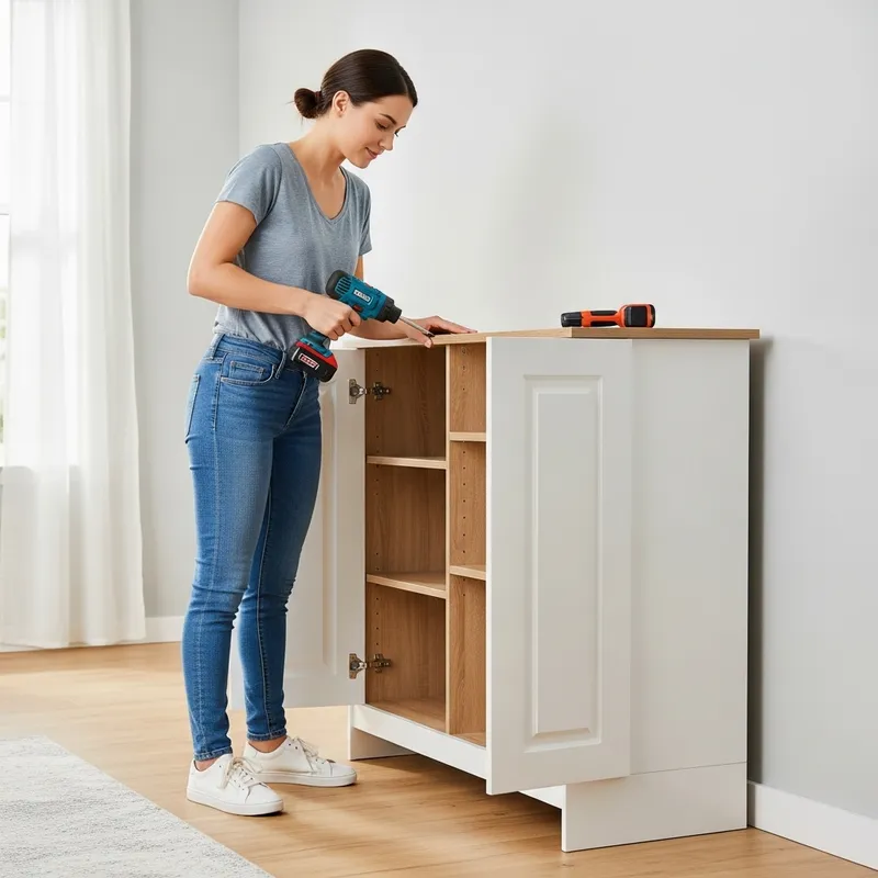 Emily Crafts Cupboard with Electric Screwdriver | Skilled DIY Craftswoman