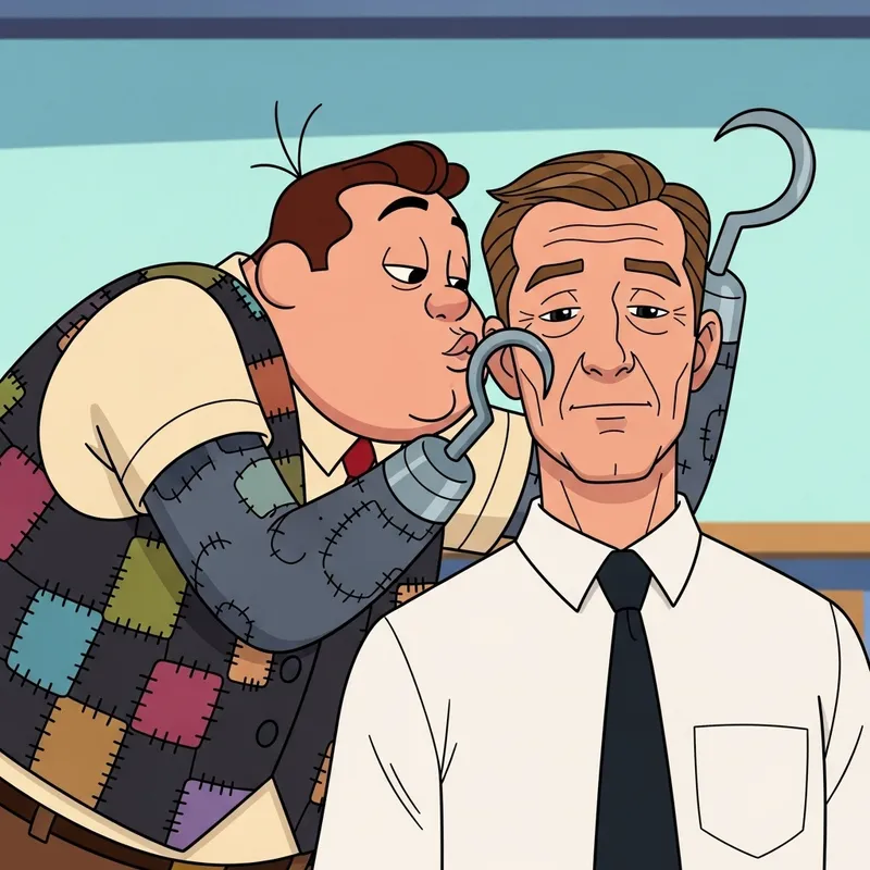 Cartoon Pudge Friendly Kisses Middle-Aged Man Cartoon Pudge Friendly Kisses Middle-Aged Man