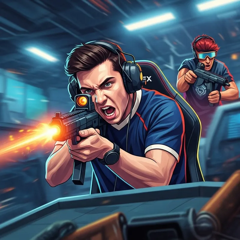 Intense Action-Packed E-Sports Game Scene in Vibrant Style