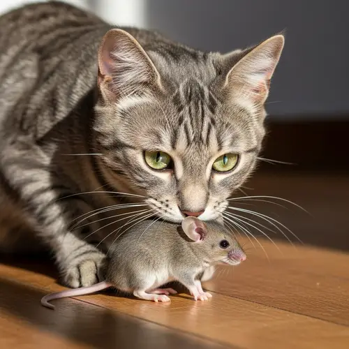 Grey Striped Cat Preying on Mouse | Food Chain Demonstration