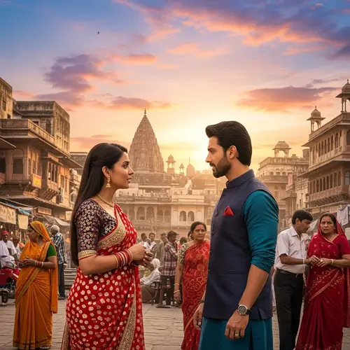 Hindi Movie Scene: South Asian Woman and Man in Traditional Attire