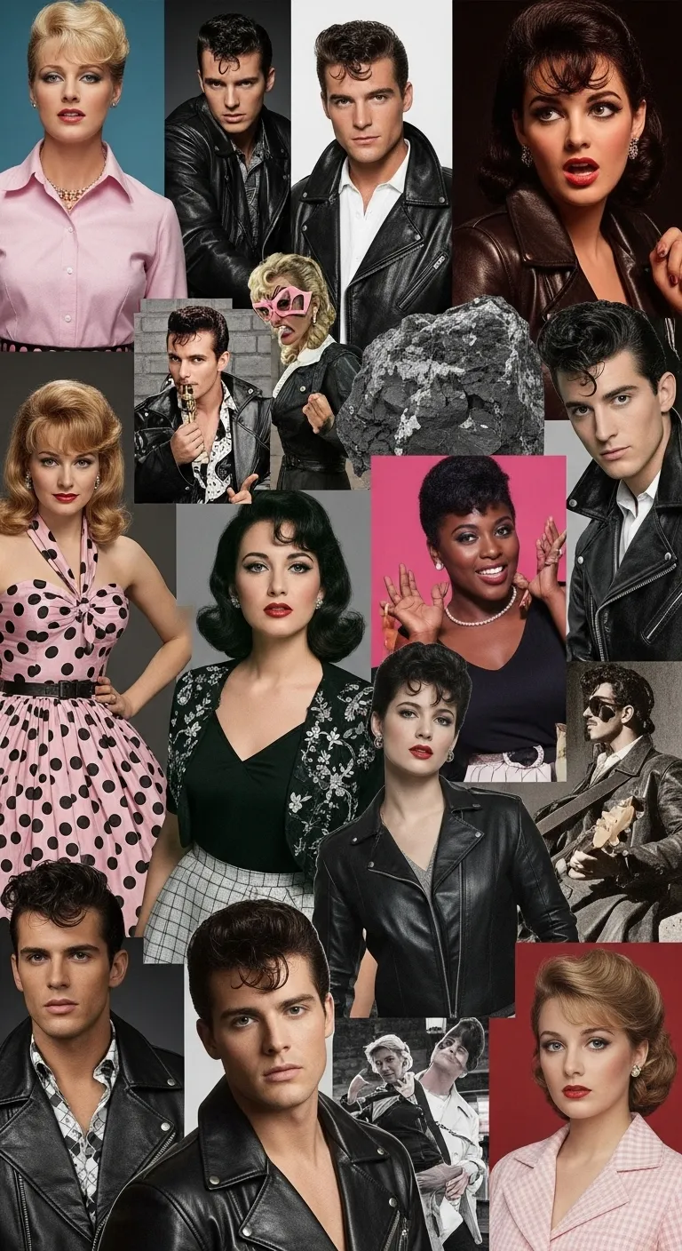 Dynamic 1950s Rock 'n Roll Fashion Collage with Grit & Attitude