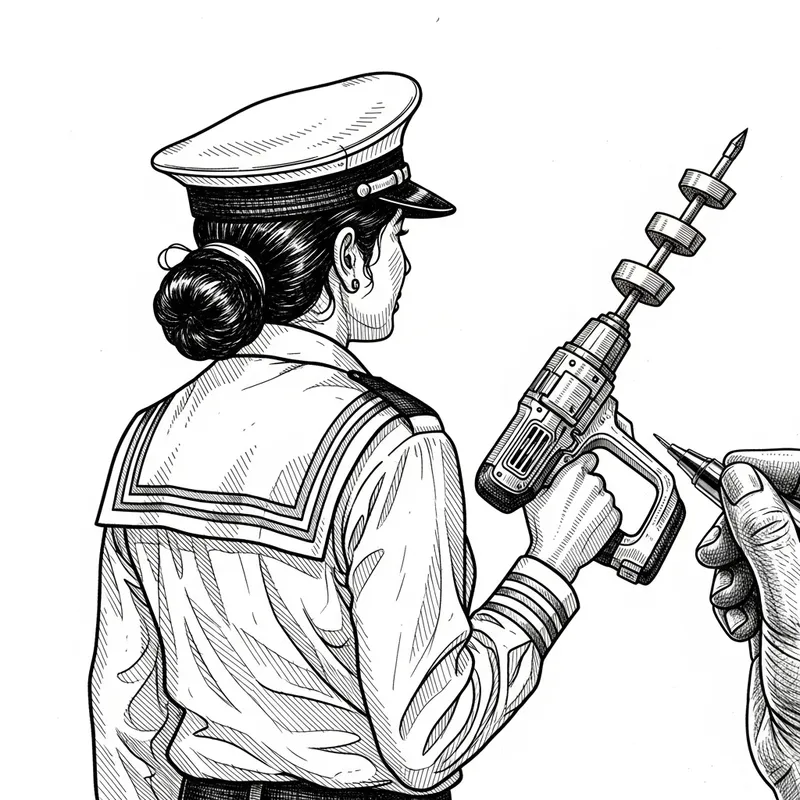 Intricate Black and White Sailor Pilot Contour Drawing - Vintage Engraving Style Intricate Black and White Sailor Pilot Contour Drawing - Vintage Engraving Style