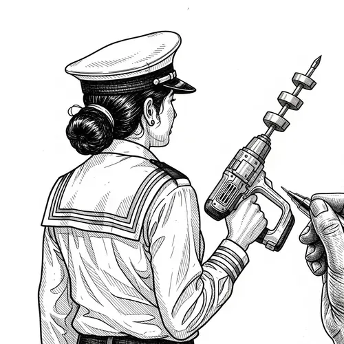 Intricate Black and White Sailor Pilot Illustration - Maritime Exploration Theme