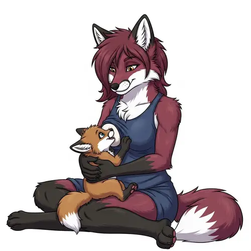 Anthropomorphic Female Fox and Cub Illustration | Furry Fandom Art