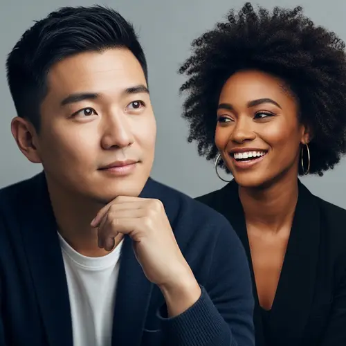 Handsome Asian Man and Pretty African American Woman in Harmonious Contrast