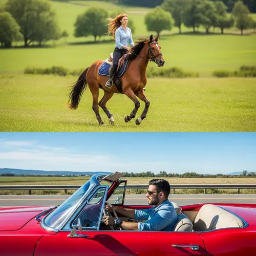 Captivating Countryside Scene with Horse and Vintage Car
