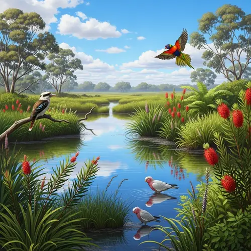 Tranquil Billabong Surrounded by Lush Greenery | Australian Landscape