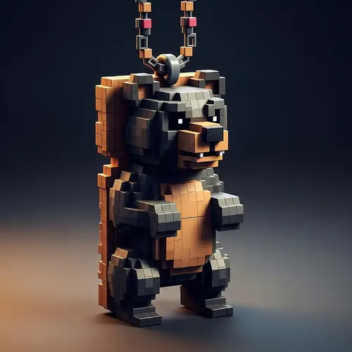 Pixel Art Bear Totem Necklace | Unique Handmade Jewelry