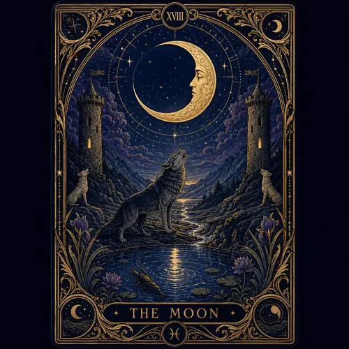 The Moon Tarot Card - Ornate Illustration