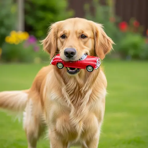 Playful Dog with Toy Car - Joyful Garden Scene