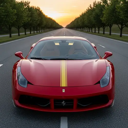 Vibrant Red Ferrari Sports Car on Asphalt Road