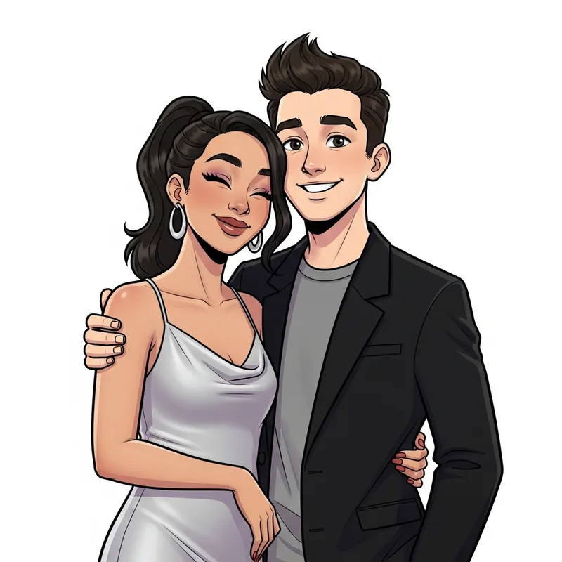 Young Couple in Retro Disney Pixar Style - Silver Dress & Black Jacket