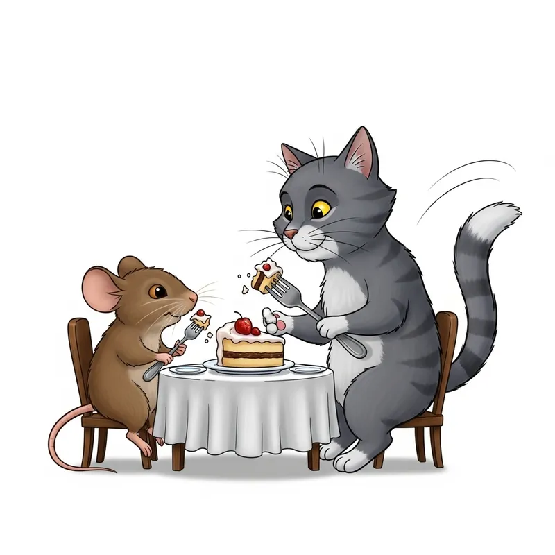 Tom and Jerry Enjoying Delicious Cake