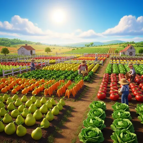 Fruit and Vegetable Harvest at Sunny Farm - Animated Scene