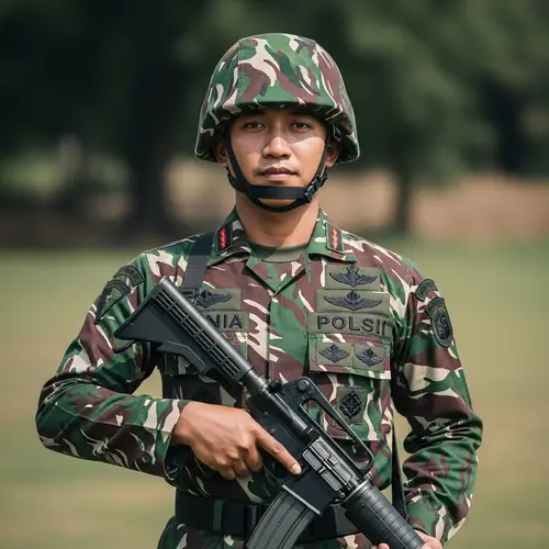 Indonesian Soldier Portrait with Standard Military Gun
