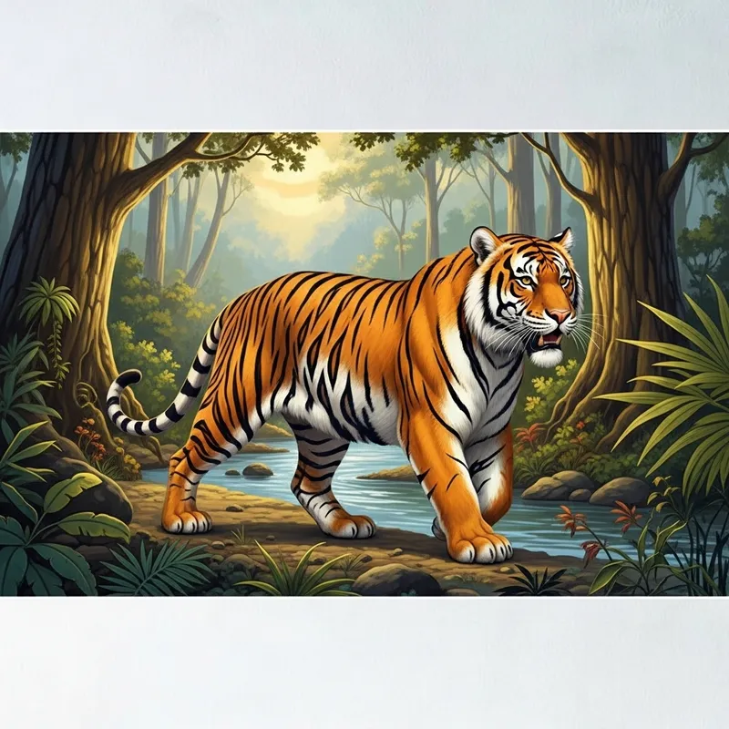 Majestic Tiger in Serene Jungle Setting