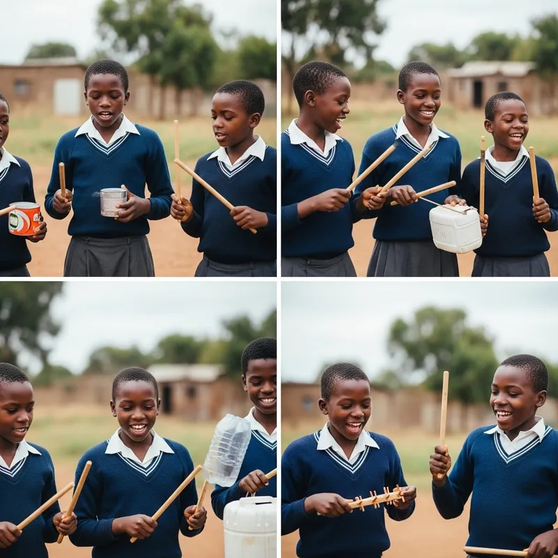 Joyful African Kids with DIY Musical Instruments