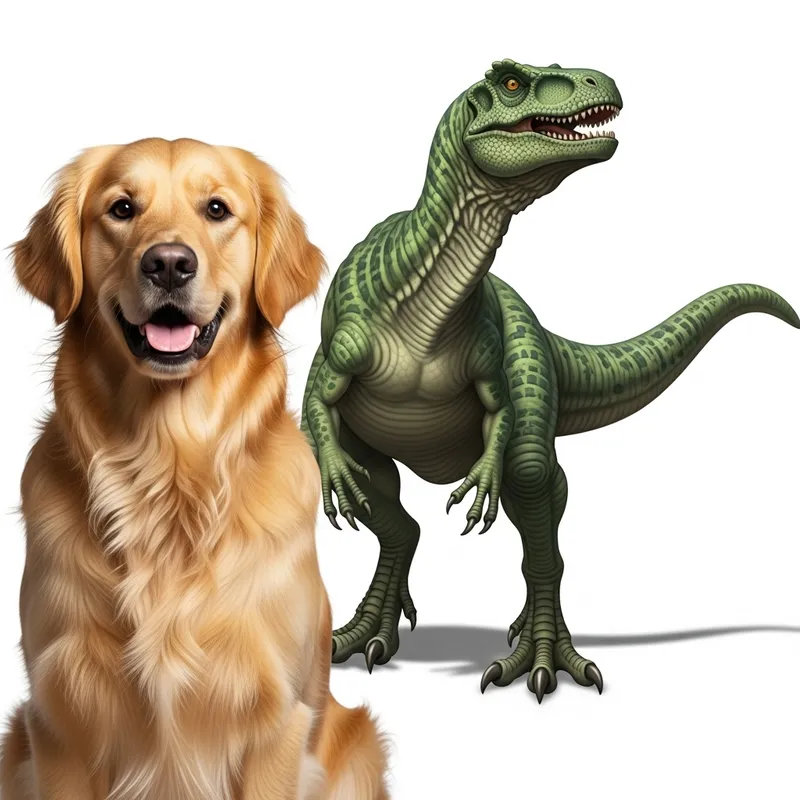 Golden Retriever and Green Dinosaur Fusion Creation