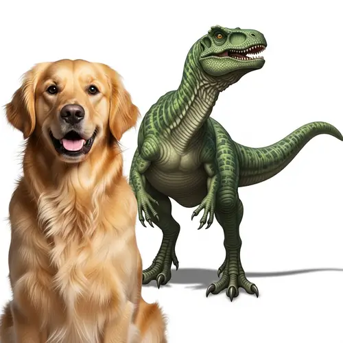 Golden Retriever and Green Dinosaur Fusion Creation