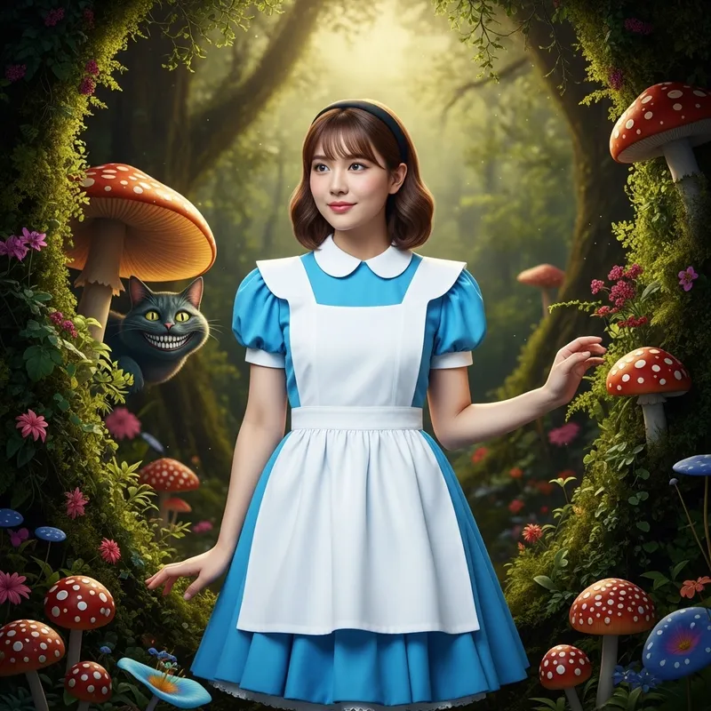 Sana from Twice in Alice in Wonderland Outfit | Enchanted Forest Scene