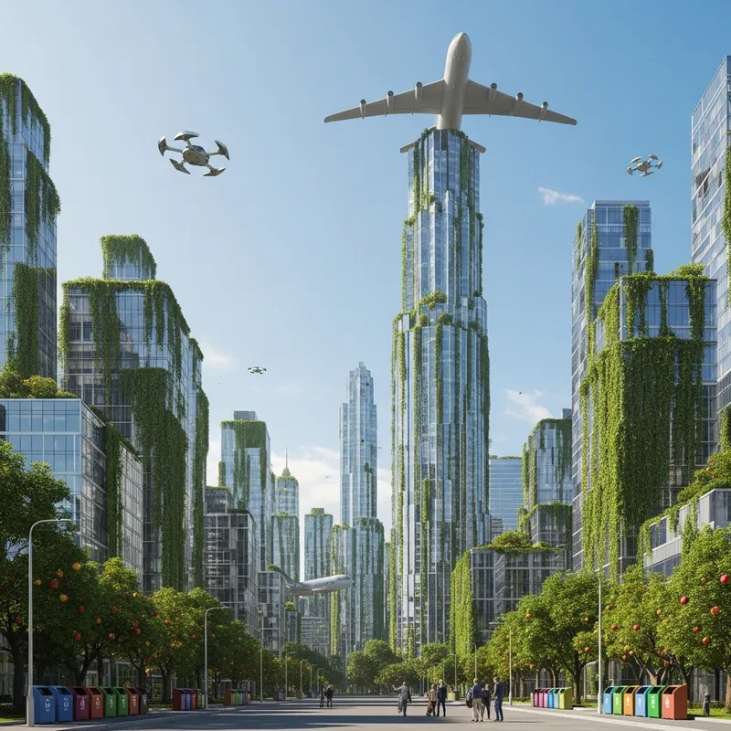 Futuristic Urban Landscape: Glass Skyscrapers & Flying Cars Futuristic Urban Landscape: Glass Skyscrapers & Flying Cars