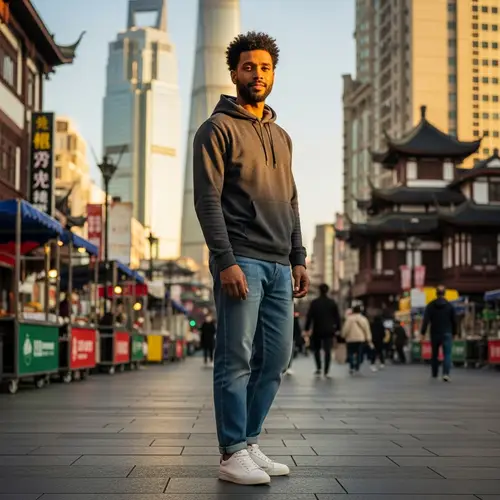 Chinese Descent Black Male in Casual Clothing