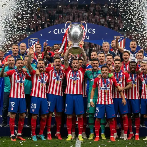 Atletico Madrid Champions League Victory | Diverse Soccer Team Celebrating Success