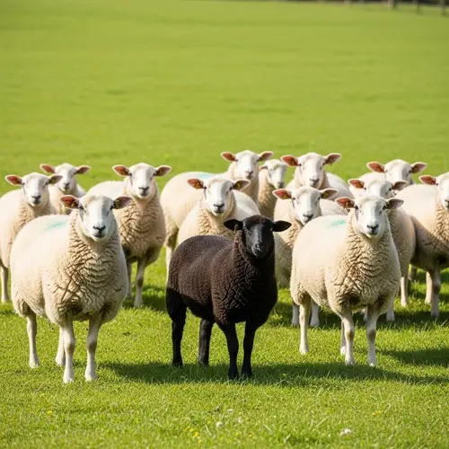 Black Sheep in Group of White Sheep | Stand Out in Scenic Pasture