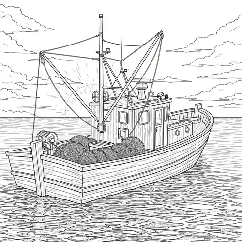 Detailed Fishing Boat Coloring Page