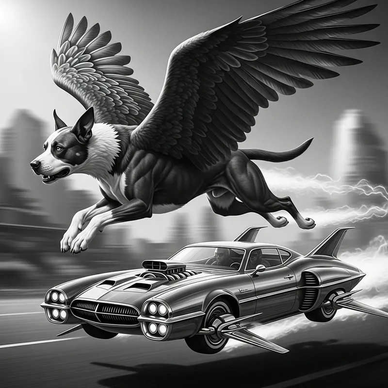 Winged Dog Racing Flying Car - Incredible Image