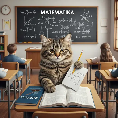 Curious Tabby Cat Studying Mathematics in Classroom