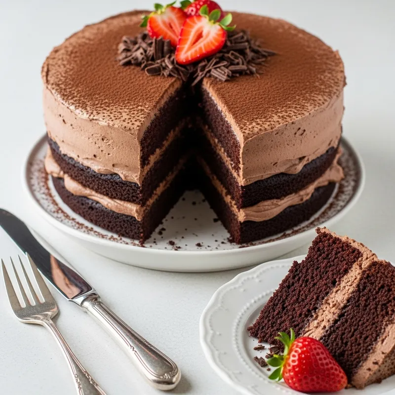 Decadent Chocolate Cake with Fresh Strawberries